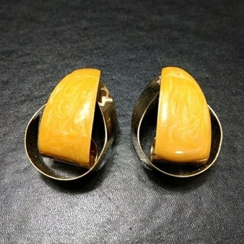 Vintage Gold Tone Orange Swirly Earrings