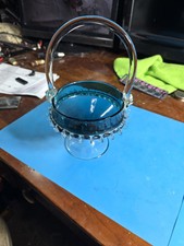 Vintage Hand Blown Murano Teal/Blue Basket