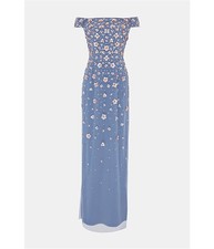 Adrianna Papell Floral Embellished Dress Blue 10