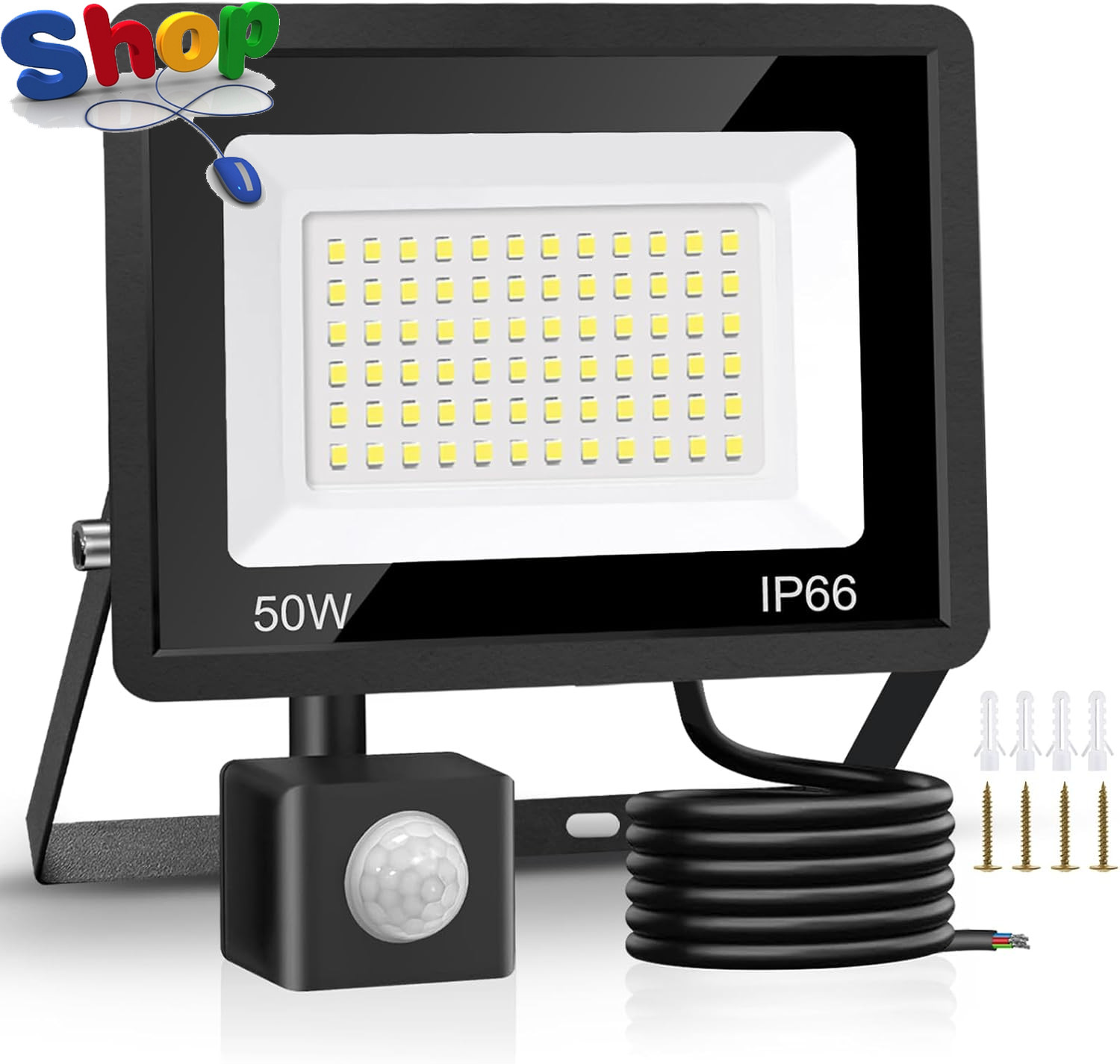 50W Security Lights Outdoor Motion Sensor 4500 Lumen PIR Security Light 6500K LE