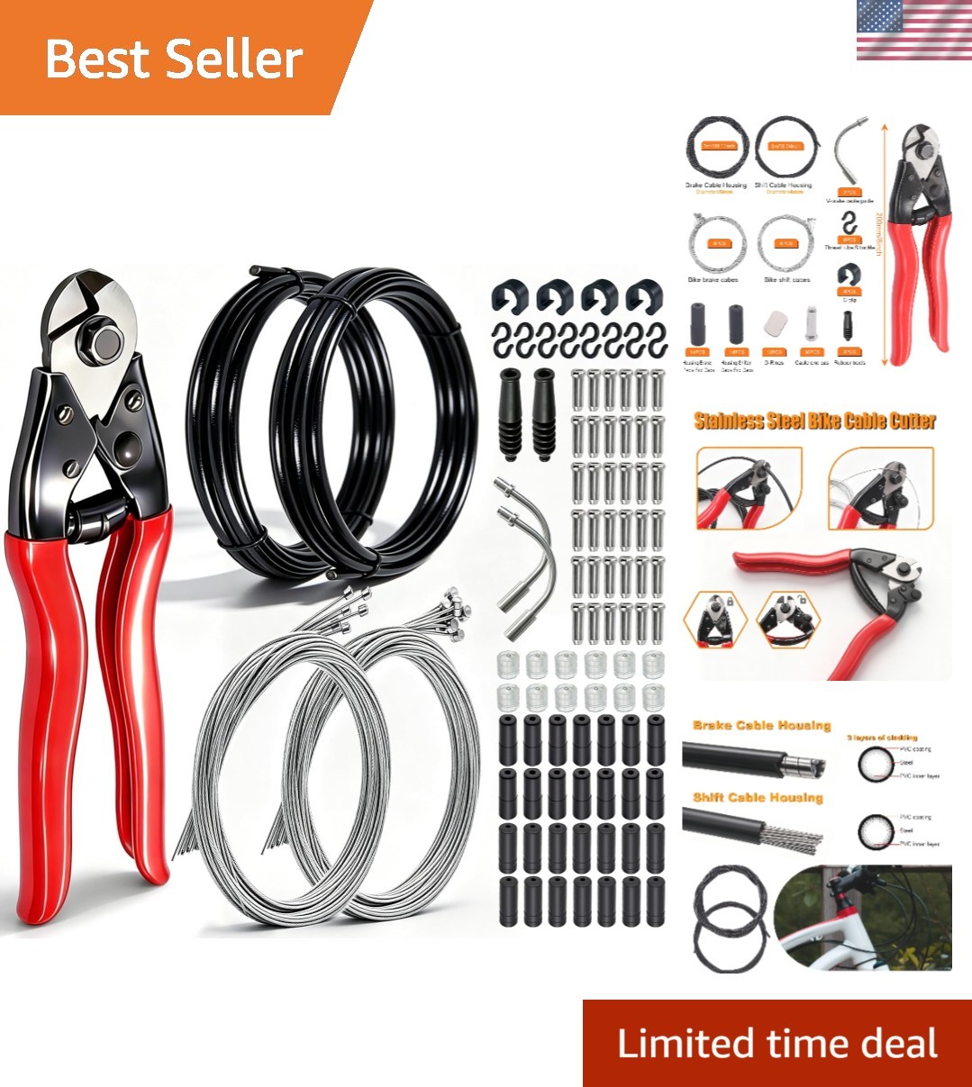 107PCS Stainless Steel Wire Cutter Bike Brake Cable Housing Shifter Cable Hou...