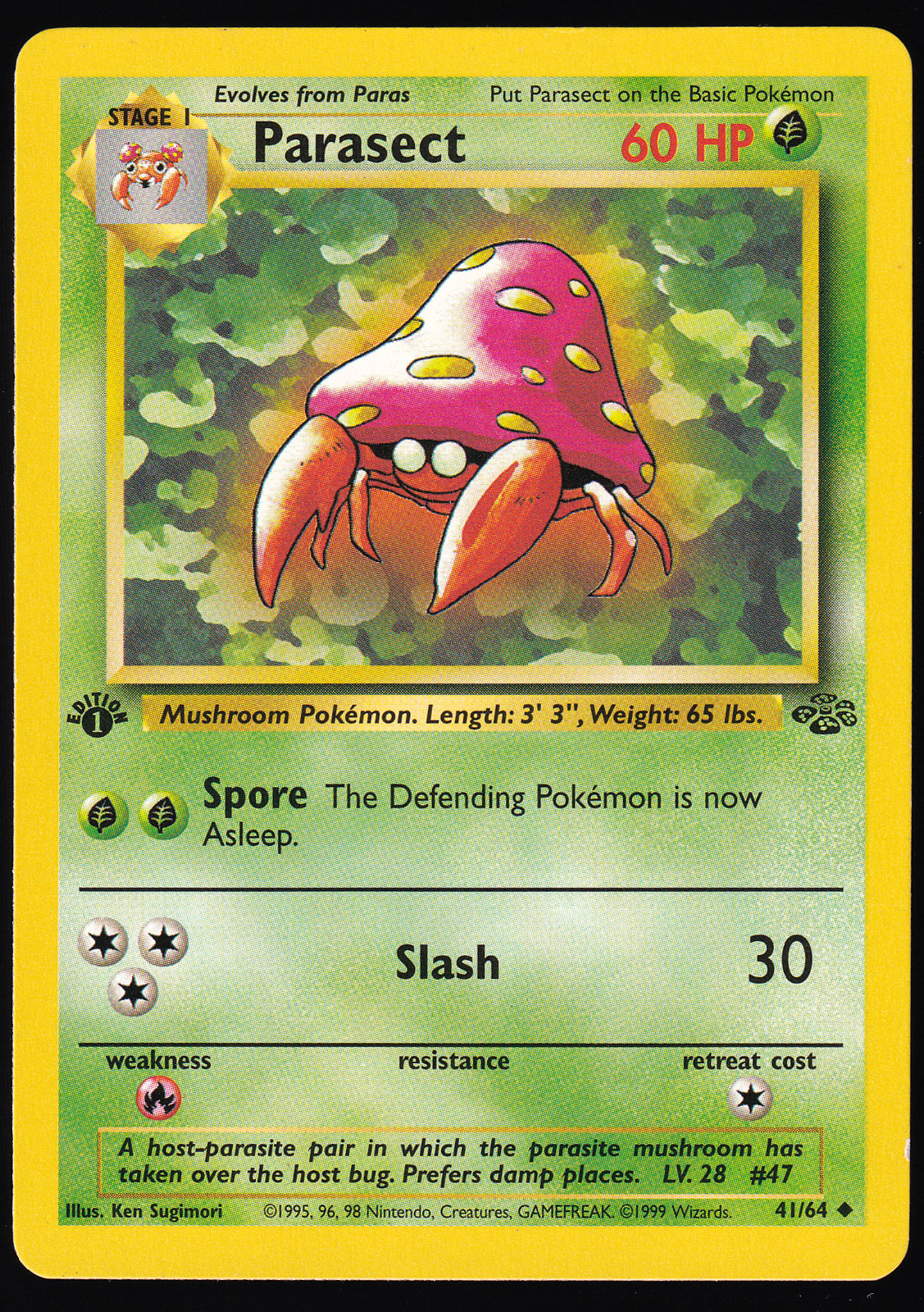 Parasect 41/64 1st Edition Jungle Pokemon Card 1999 NM
