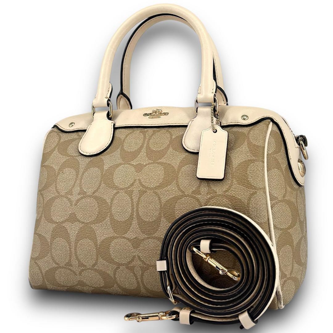 Coach PVC Beige Handle 2-Way Shoulder Bag Authentic