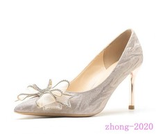 Women's Stiletto Heel Pointed Toe Bowknot Shoes Club Wedding Party Dress Prom SZ