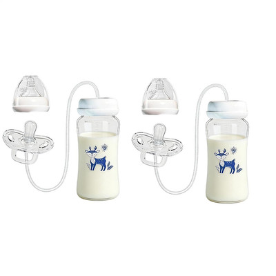 2 Pack Hands Free Babys Bottle, 300ML anti Slip Silicone Pacifier Bottle Feeder,