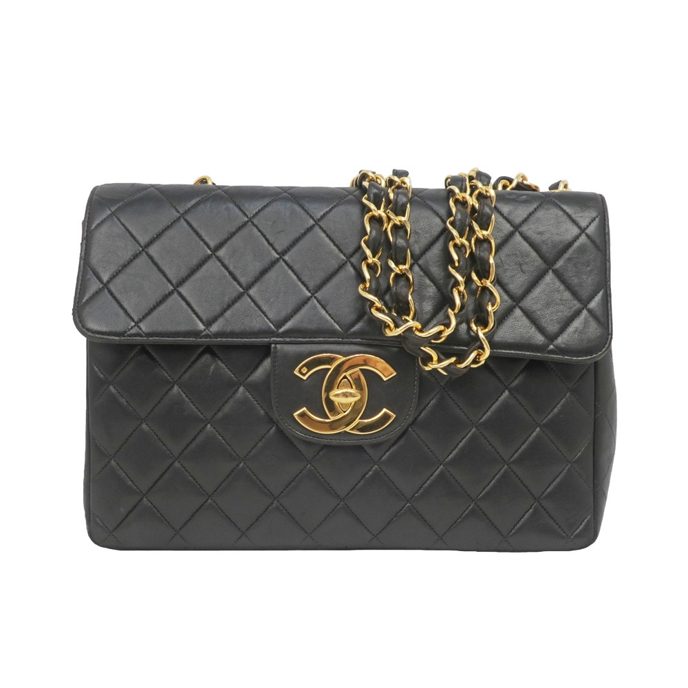 CHANEL Large Matelass 30 W Lambskin Shoulder Bag Black GD Hardware Chain