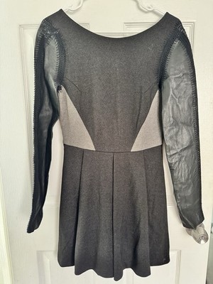 Stella & Jamie Rio Leather Sleeve Mix Media Dress Size M Retail $320