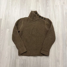 Banana Republic Shoulder Button Sweater Size Medium Brown Turtle Neck Waffle 