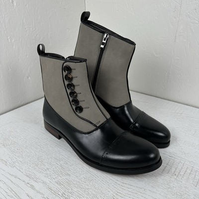 Natbee Button Top Cap Toe Boots Men s 39 Gray/Black Leather And Suede
