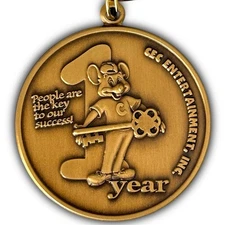 VERY RARE: Vintage Chuck E Cheese "1 Year Of Service" Employee Keychain - HTF 🌟