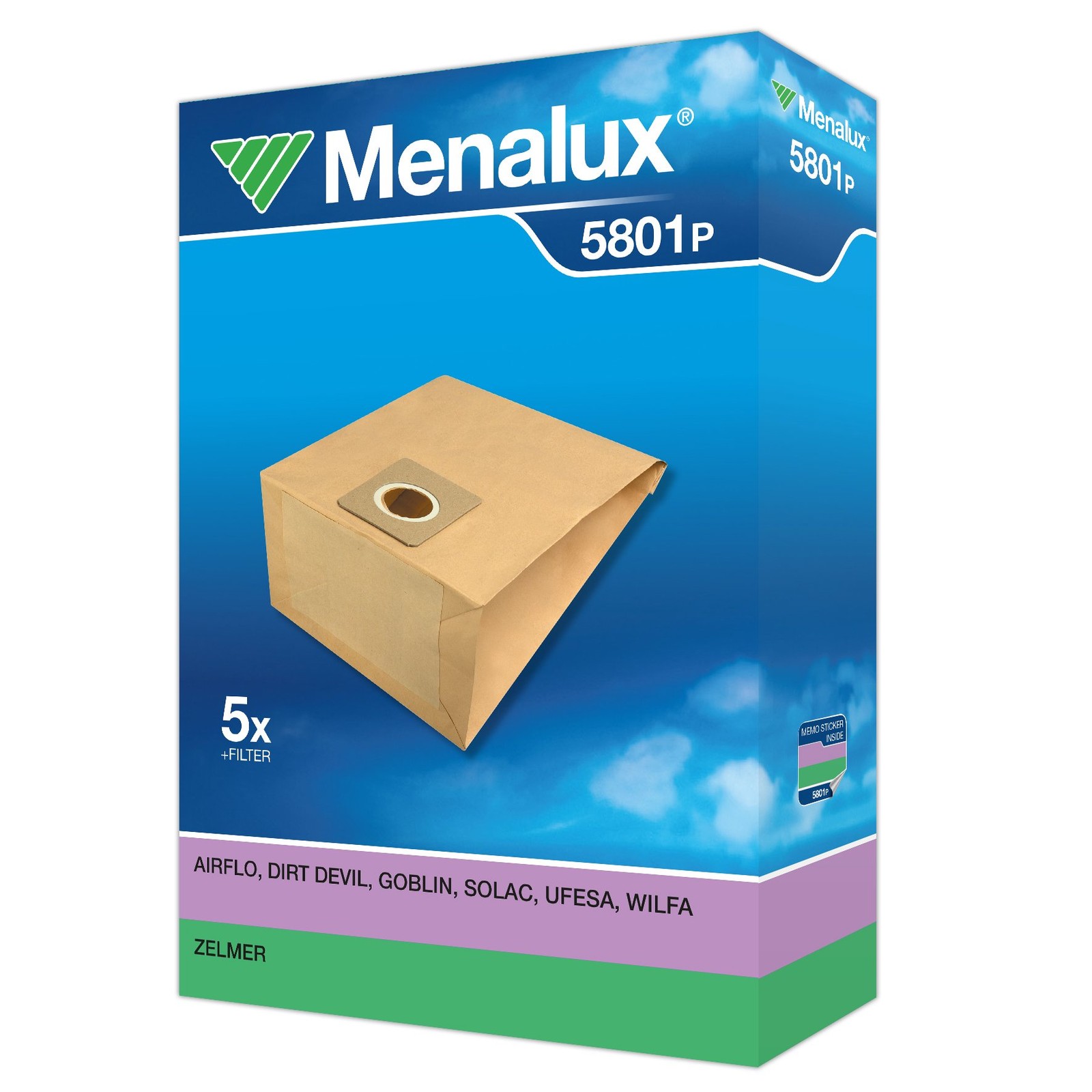 Menalux 5801 P Sacchetti per aspirapolvere, 5 pezzi wP0e