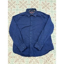 Robert Graham Mens Navy Blue Jacquard Paisley Button Down Shirt Classic Fit XL