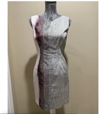 Elie Tahari "Nila" Dress Sz 4 Sheath Gray Red Ombre Print Sleeveless Back Zip Up