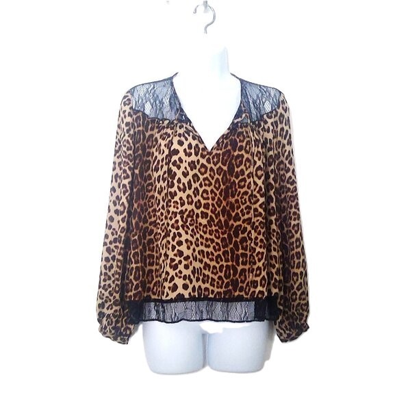 Zara Basic Collection Leopard Print Boho Top V-Ne… - image 2