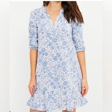 NWT LOFT Floral Split Ruffle Neck Long Sleeve Dress Coastal Boho Spring