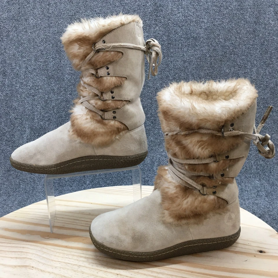 Botas Airwalk para mujer 7,5 beige nieve piel sintética con cordones punta redonda cómodas media pantorrilla Foto 3 de 4