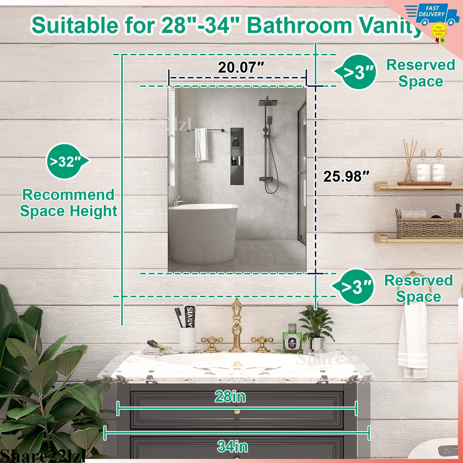 20.1 in. x 25.4 in. Single Door Medicine Wall Mounted Cabinet w Mirror Door