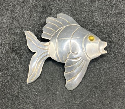 Vintage Mexiko TM schwere Sterlingsilber 925 Fisch Brosche & Anhänger groß 2,25''