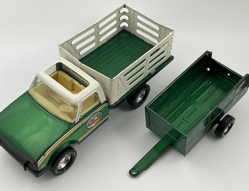Vintage Nylint Farms Chevy LUV Stake Truck Trailer Pressed Steel Toy Chevrolet - Picture 12 of 12