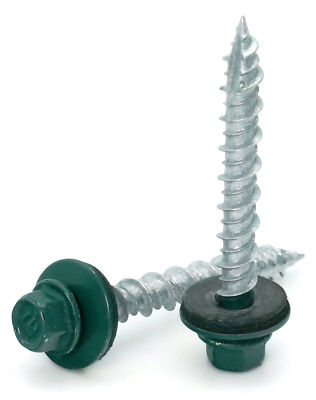 #10 Hex Washer Head Roofing Screws Mechanical Galvanized | Forest Green Finish
