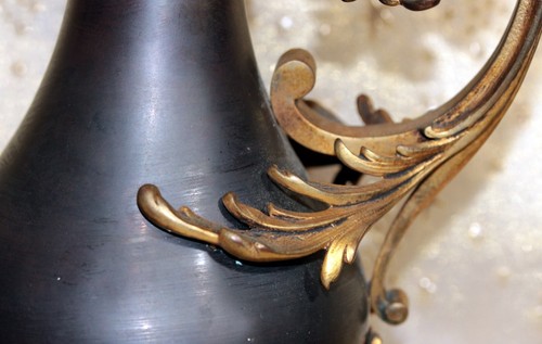 EXCEPTIONAL PAIR 19thC FRENCH RENAISSANCE ORMOLU MOUNTED PATINATED BRONZE EWERS - Picture 21 of 24