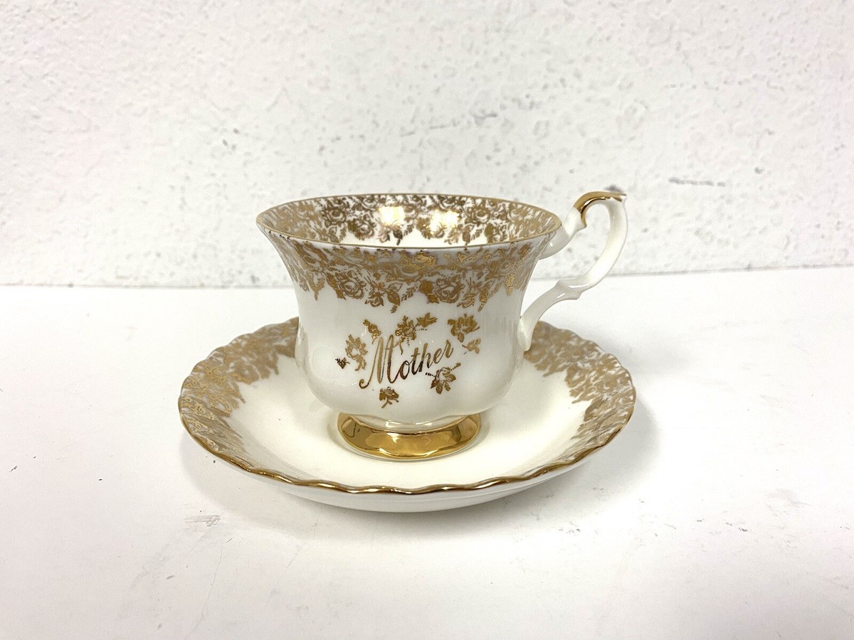 Royal Albert Fine Bone China Gold Leaf “Mother” Tea Cup Saucer