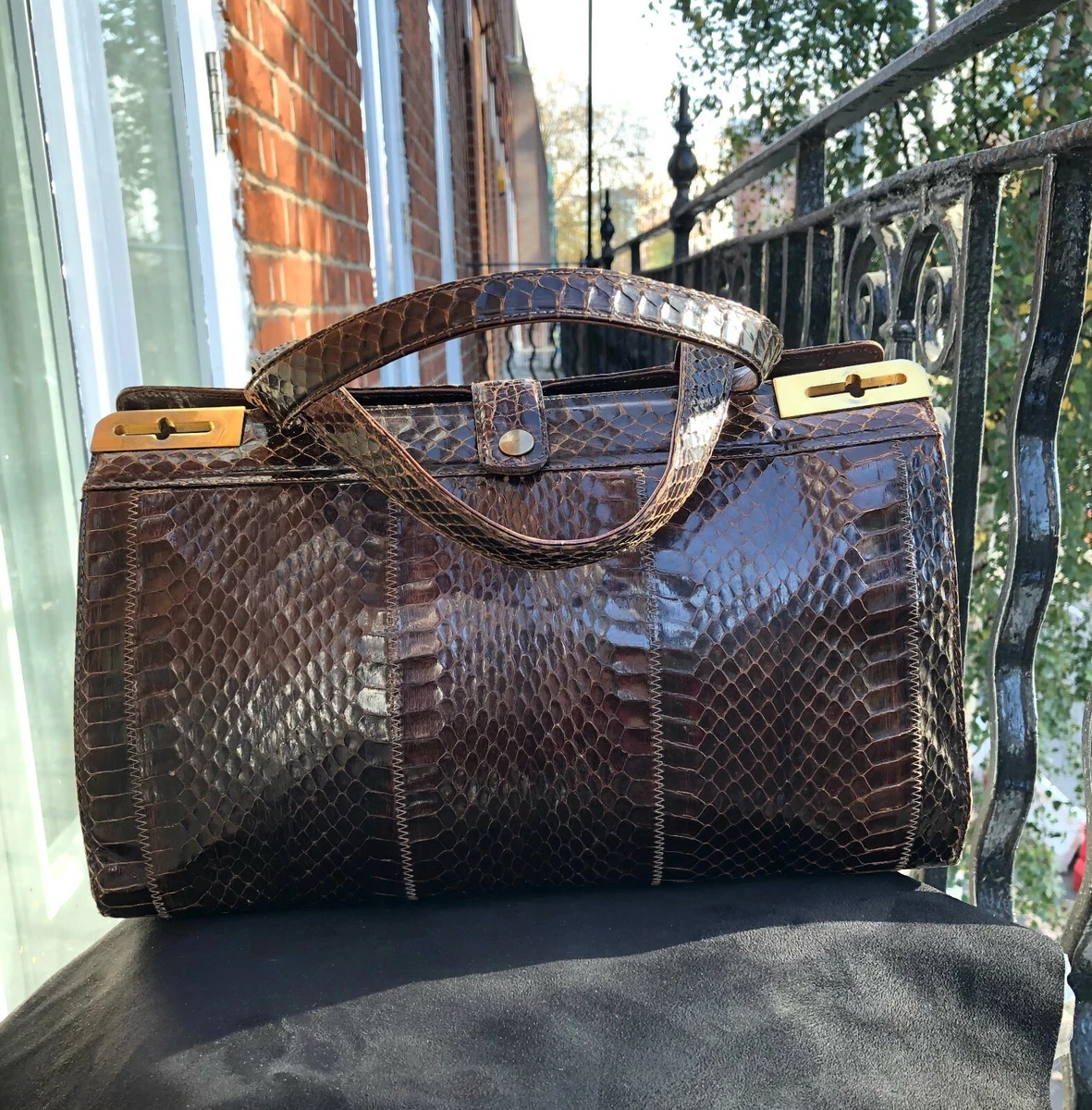 Vintage 60s 70s Genuine Chocolate Brown Snakeskin Hand Bag eBay