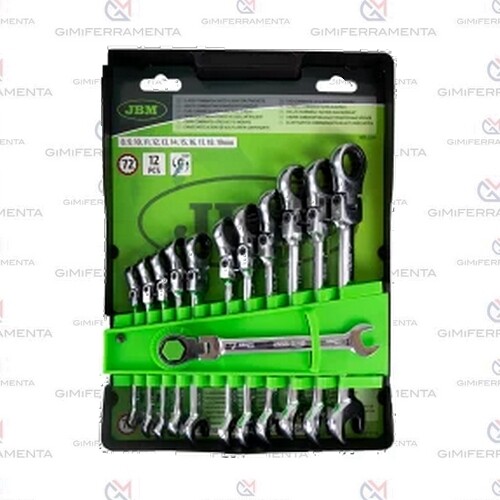 Set Di 12 Pezzi Chiavi Combinate A Cricchetto Snodate 8 / 19 Mm JBM 51318 - 1