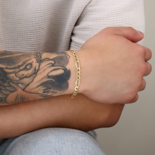 10K Yellow Gold 3.5mm-9mm Italian Figaro Chain Link Bracelet Mens Women 7" 8" 9" - Picture 69 of 72