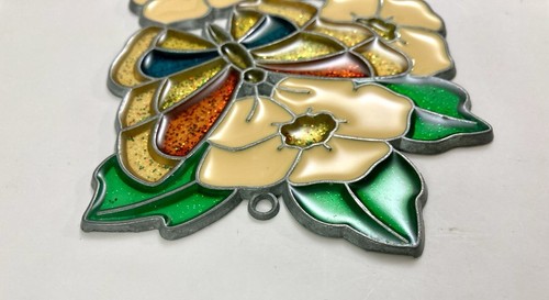 3 Buntglas Metall Vintage Sonnenfänger Blumen mit Schmetterling, Clown, Tauben - Bild 14 von 24