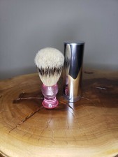 eShave Silvertip Travel Badger Hair Shaving Brush, Pink - New in Metal Case