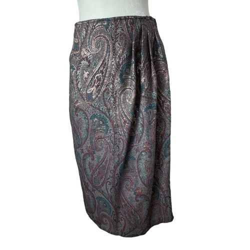 Talbots 80’s Wrap Skirt Green Paisley Gold Thread Pockets Coastal Grandma SZ 10P