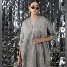 Natori Gray Jacquard Button Down Sleep Shirt with Mandarin Collar Small