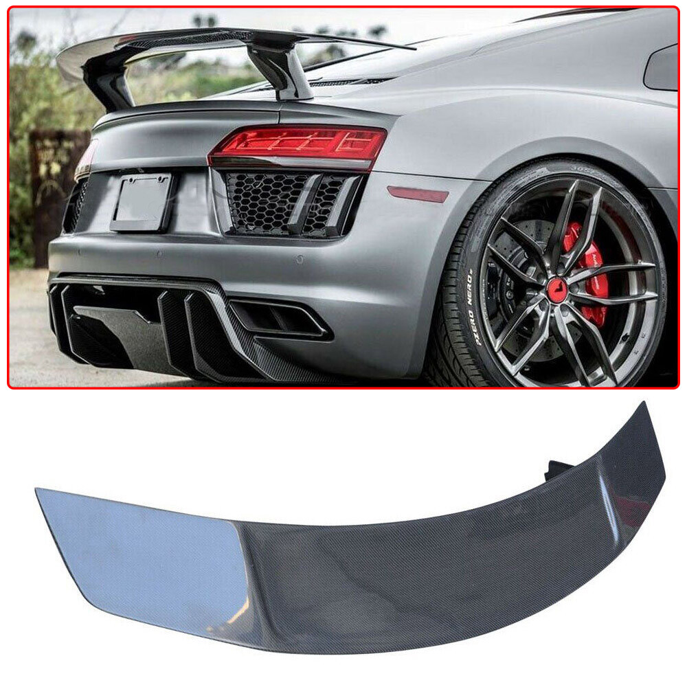 FOR AUDI R8 2016-2020 V STYLE CARBON FIBER REAR BOOT WING TRUNK BLADE SPOILER