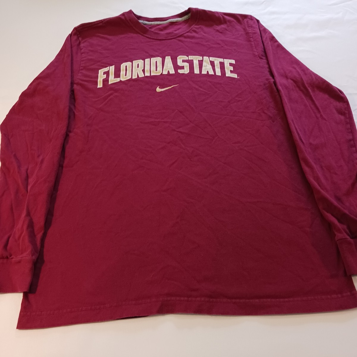 Nike Standard Fit Florida State Men’s Burgundy Cotton T-Shirt Long Sleeve  Size L