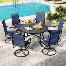 7Piece Patio Dining Set with Umbrella Hole Outdoor Table Chairs Set Round Table