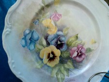 PIATTO FINISSIMA PORCELLANA INGLESE DIPINTA A MANO PANSE' QUADRO D'ARTE FIRMATO 