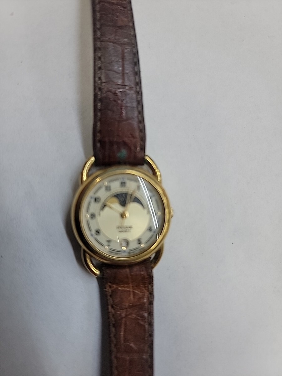 Vintage Pulsar Moon Phase Watch Women Gold Tone Date V829