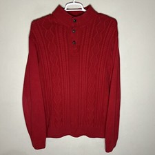 Chaps Red Cotton Cable Knit Pullover Button Long Sleeve Mens Sweater XL