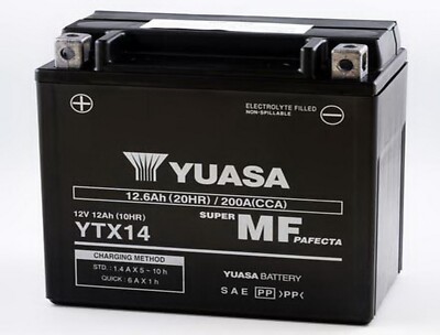 Yuasa YTX14-BS / YTX14 12V Motorradbatterie AGM gefüllt und geladen   51214