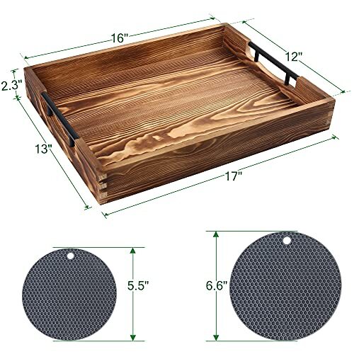 Large Ottoman Tray for Living Room, 17x13'' Wood Serving Tray with