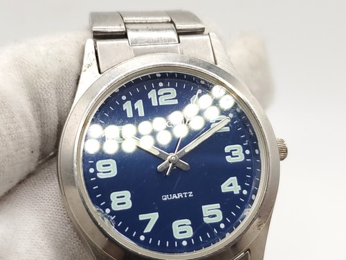 Watch-it Uhr Herren neue Batterie blaues Ziffernblatt silberfarben 35mm - Bild 6 von 15