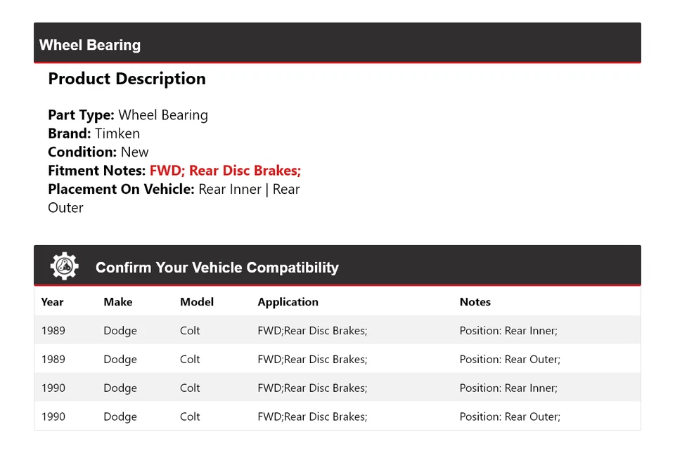 For 1989-1990 Dodge Colt FWD Wheel Bearing Timken - Image 2 of 4