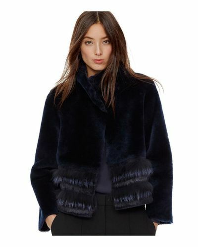 TORY BURCH Blue Reversible Stripe Fur 