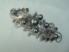 VINTAGE GRAY FAUX PEARL  GRAY RHINESTONE BARRETTE UP DO HAIR ACCESSORY