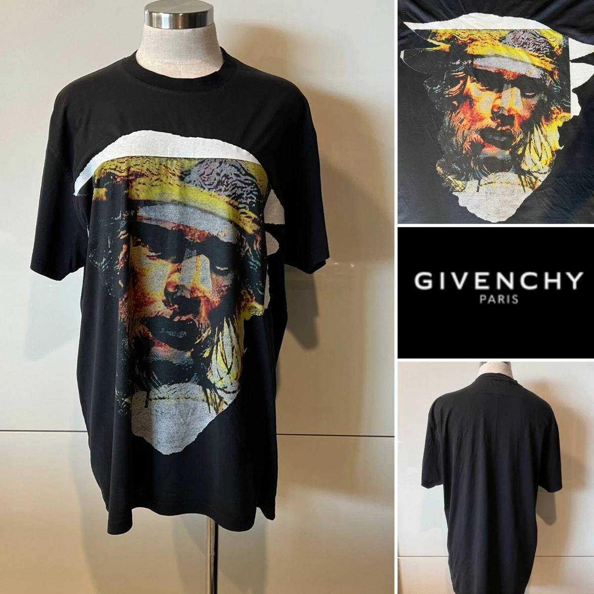 GIVENCHY Paris $790 Black Cotton Face of Jesus Print T-Shirt