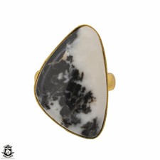 Size 7.5 - Size 9 Adjustable Zebra Dolomite 24K Gold Plated Ring GPR1521