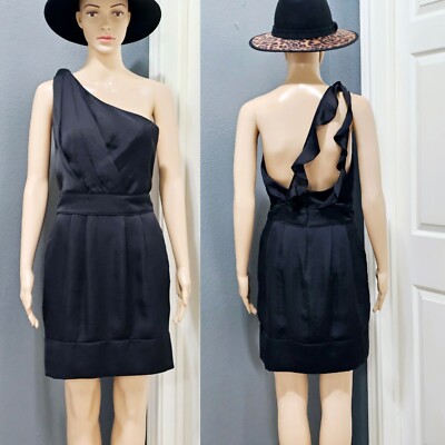 Bcbg Eneration Women's Mini Dress One Shoulder Ruffle Back In Black Size 6 