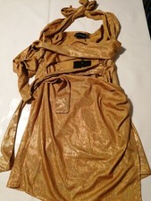 Pretty Little Thing Shape Gold Metallic Wrap Cut Out Bodycon Dress Size 12