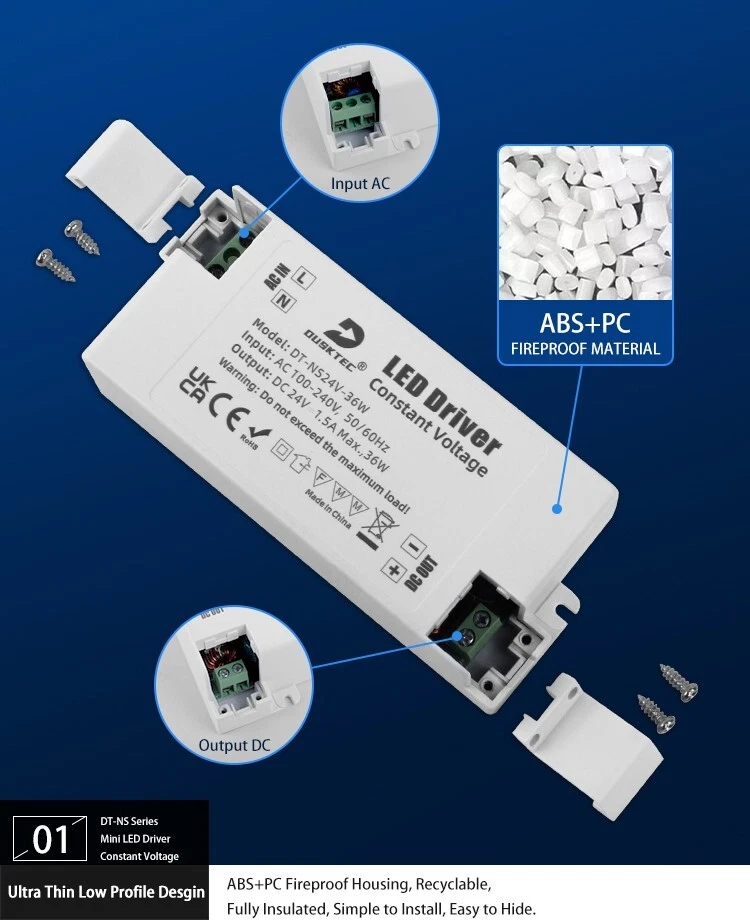 Trasformatore DT-NS IP20 AC220V DC24V LED Driver, Constant Voltage, 48Watt Max - Immagine 3 di 4